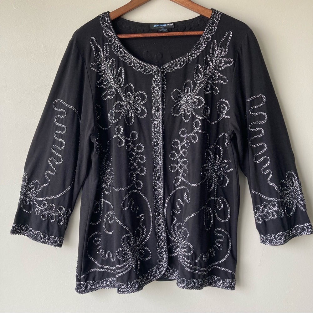 Saint Tropez West Button Up Top Silver Shimmer Detailing Women’s 1X - Picture 1 of 7